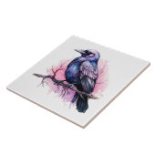 Zwarte raaf op een tak illustratie tegeltje (Zijkant)