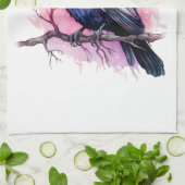 Zwarte raaf op een tak illustratie theedoek (Gevouwen)