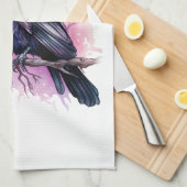 Zwarte raaf op een tak illustratie theedoek (Quarter Fold)