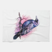 Zwarte raaf op een tak illustratie theedoek (Horizontaal)