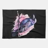 Zwarte raaf op een tak illustratie theedoek (Horizontaal)