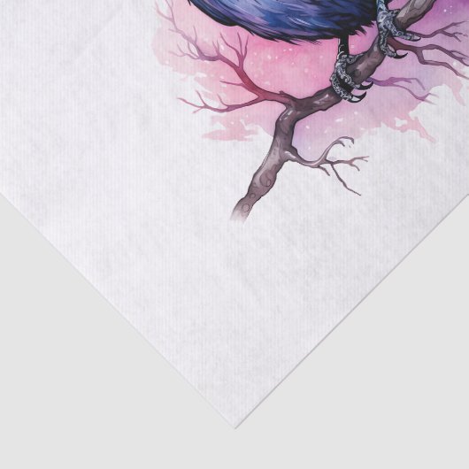 Zwarte raaf op een tak illustratie tissuepapier (Detail)