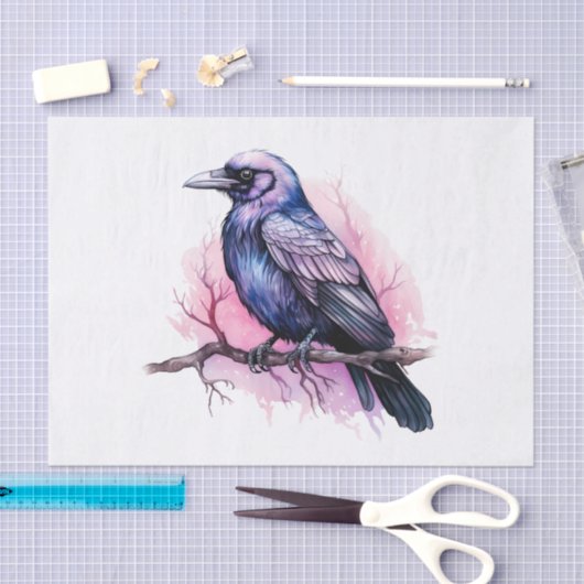 Zwarte raaf op een tak illustratie tissuepapier (Craft)