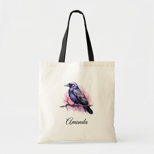 Zwarte raaf op een tak illustratie tote bag (Voorkant)