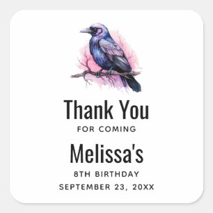 Zwarte raaf op een tak illustratie vierkante sticker