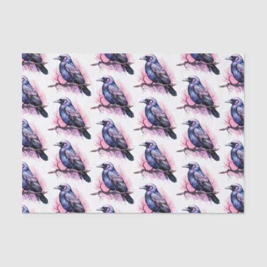 Zwarte raaf op een tak illustratiepatroon tissuepapier (Voorkant)