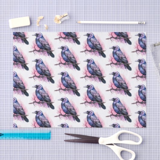 Zwarte raaf op een tak illustratiepatroon tissuepapier (Craft)