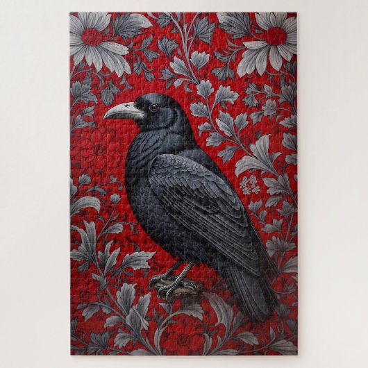 Zwarte Raaf Rode Bloem William Morris Geïnspireerd Legpuzzel (Verticaal)