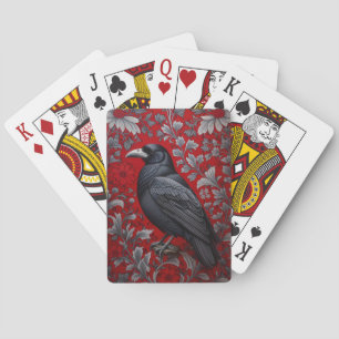 Zwarte Raaf Rode Bloem William Morris Geïnspireerd Pokerkaarten