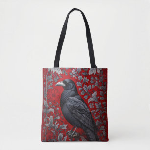 Zwarte Raaf Rode Bloem William Morris Geïnspireerd Tote Bag