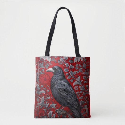Zwarte Raaf Rode Bloem William Morris Geïnspireerd Tote Bag (Voorkant)