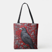 Zwarte Raaf Rode Bloem William Morris Geïnspireerd Tote Bag (Achterkant)