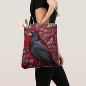 Zwarte Raaf Rode Bloem William Morris Geïnspireerd Tote Bag (Dichtbij)