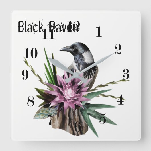 Zwarte Raaf Vierkante Klok (Voorkant)