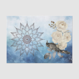 Zwarte Raaf Witte Bloemen Blauwe Achtergrond Tissuepapier