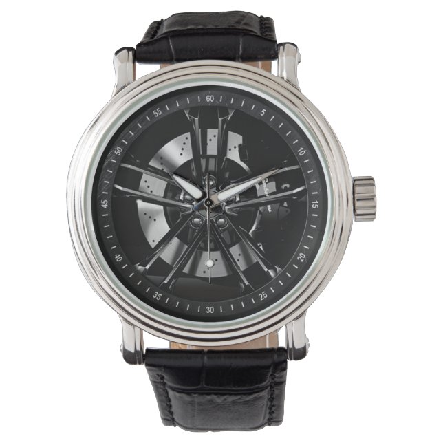 Zwarte Racing velg auto wielen Horloge (Voorkant)