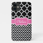 Zwarte raket / Chevron Pattern Roze naam Case-Mate iPhone Case (Achterkant)