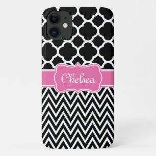 Zwarte raket / Chevron Pattern Roze naam Case-Mate iPhone Case