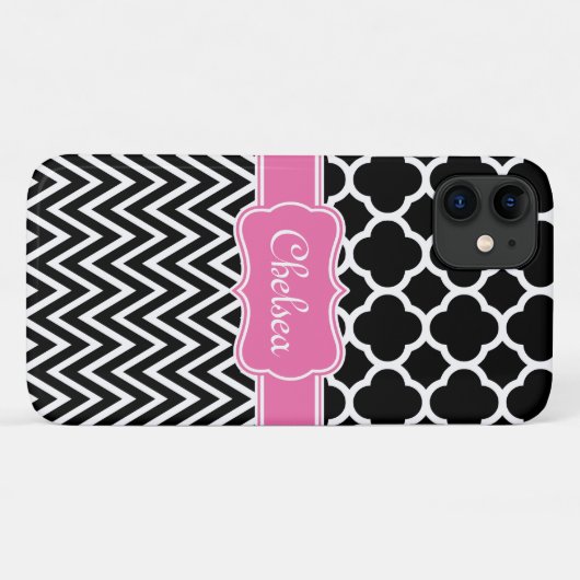 Zwarte raket / Chevron Pattern Roze naam Case-Mate iPhone Case (Achterkant (horizontaal))