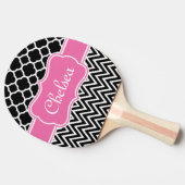 Zwarte raket / Chevron Pattern Roze naam Tafeltennisbatje (Zijkant)