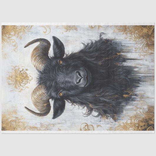 Zwarte Ram Geit Portret Decoupage Tissuepapier (Voorkant)