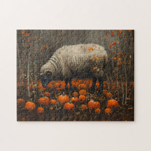 Zwarte Ram Herfst Pompoen Patch Decoupage Legpuzzel