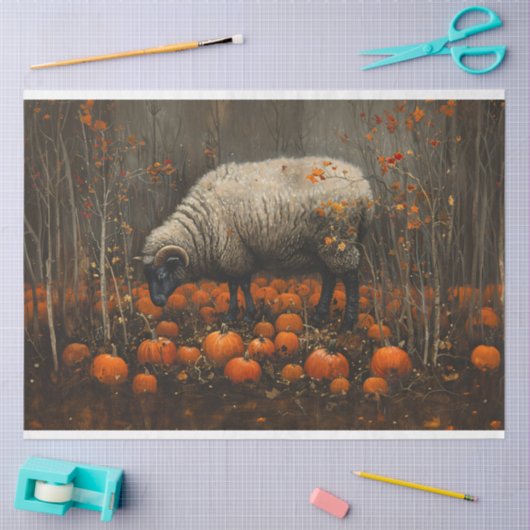Zwarte Ram Herfst Pompoen Patch Decoupage Tissuepapier (Craft)