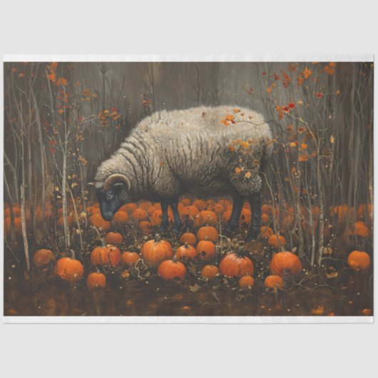 Zwarte Ram Herfst Pompoen Patch Decoupage Tissuepapier (Voorkant)