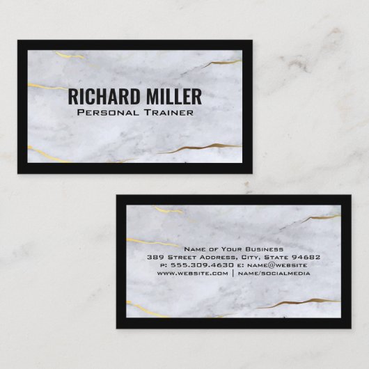 Zwarte rand | Goudmarmer-achtergrond Visitekaartje (Voorkant / Achterkant)