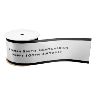 Zwarte rand - Jouw tekst herhaald - zwart/wit Satijnen Lint