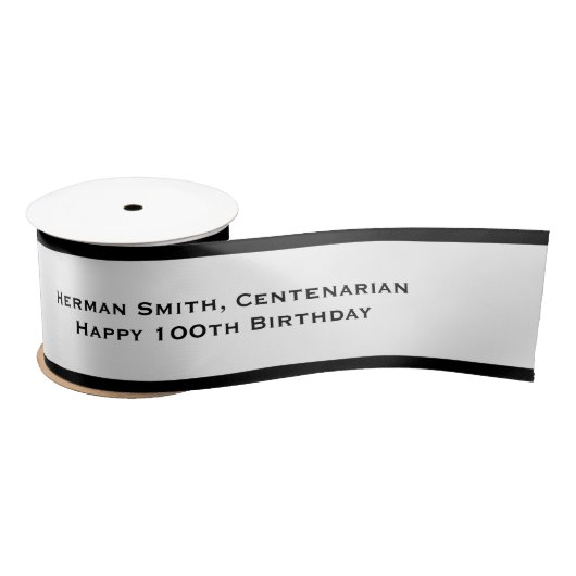 Zwarte rand - Jouw tekst herhaald - zwart/wit Satijnen Lint (Spoel)