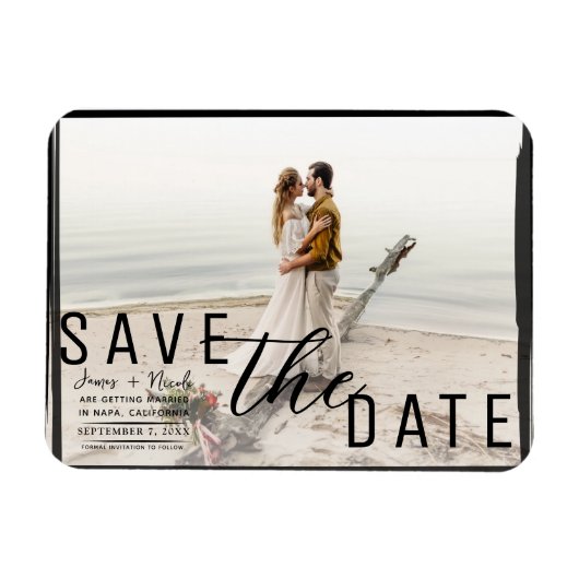 Zwarte rand overlay foto save the date bruiloft magneet (Horizontaal)