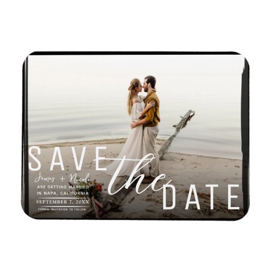 Zwarte rand overlay foto save the date bruiloft magneet (Horizontaal)