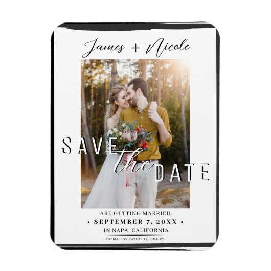 Zwarte rand overlay foto Save the Date Huwelijk Magneet (Verticaal)