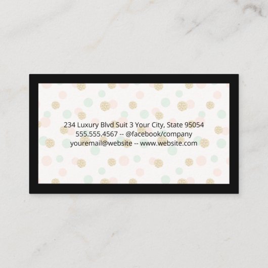 Zwarte rand | Polka Dot Glitter Pattern Visitekaartje (Achterkant)