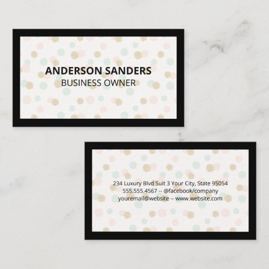 Zwarte rand | Polka Dot Glitter Pattern Visitekaartje (Voorkant / Achterkant)