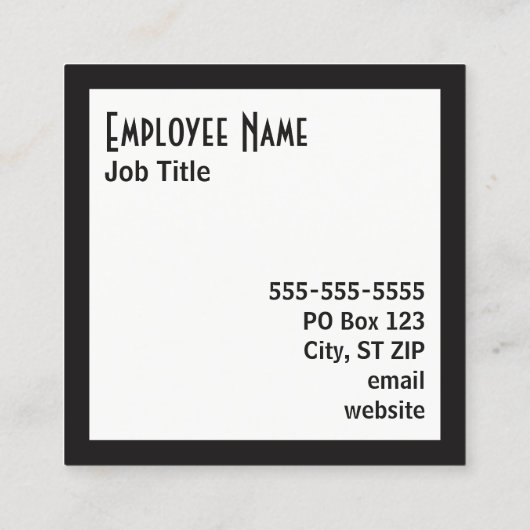 Zwarte rand Witte vierkant Zwarte tekst Vierkante Visitekaartje (Achterkant)