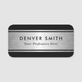 Zwarte randen zilvergrijze gradiëntnaam en titel naamplaatje (Voorkant)