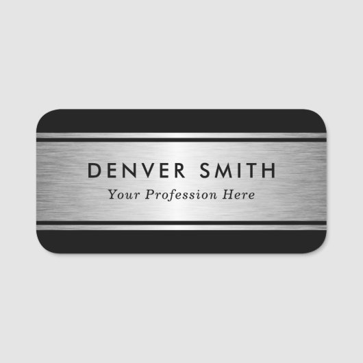 Zwarte randen zilvergrijze gradiëntnaam en titel naamplaatje (Voorkant)