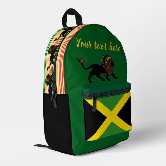 Zwarte Rasta Leeuw Jamaicaanse vlag ontwerp Bedrukte Rugzak (Achterkant Hoek Links)