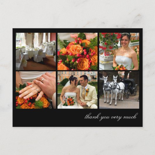 Zwarte raster collage 6 foto's herinneringen dank  briefkaart (Voorkant)