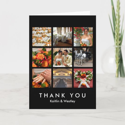 Zwarte rastercollage 9 foto's herinneringen dank j bedankkaart (Voorkant)