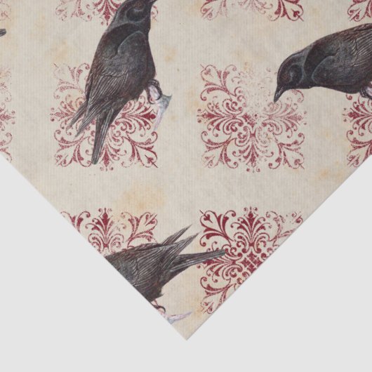 Zwarte Raven en Bourgogne Damask-ontkoppeling Tissuepapier (Detail)