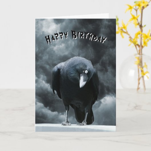 Zwarte Raven Gothic Birthday Kaart (Gele Bloem)