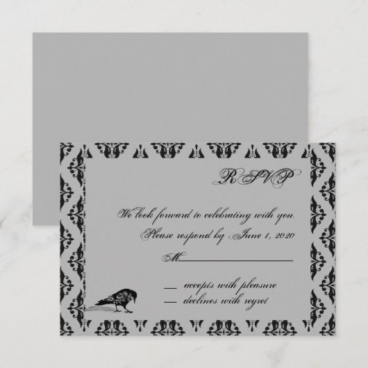 Zwarte Raven Gotische Kader Reactiekaart Kaart (Voorkant / Achterkant)