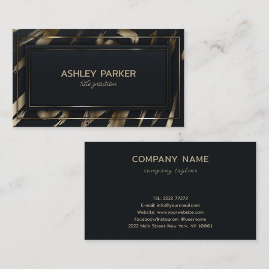 Zwarte rechthoekige goudpenseel visitekaartje (Voorkant / Achterkant)