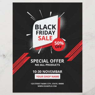 Zwarte reclamebrochure op vrijdag flyer
