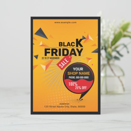 Zwarte reclamebrochure op vrijdag kaart (Staand voorkant)