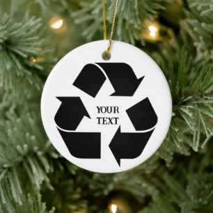 Zwarte Recycle Symbool Foto Kerstmis Keramisch Ornament