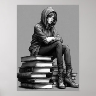 Zwarte reflectie, droevige ogen poster